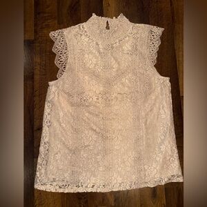 Cable & Gauge Lace Blouse - Cream/Tan color size Large